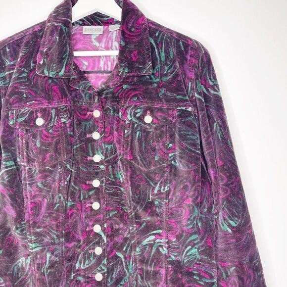 CHICO'S Crushed Velvet Printed Jacket - Picture 3 of 9